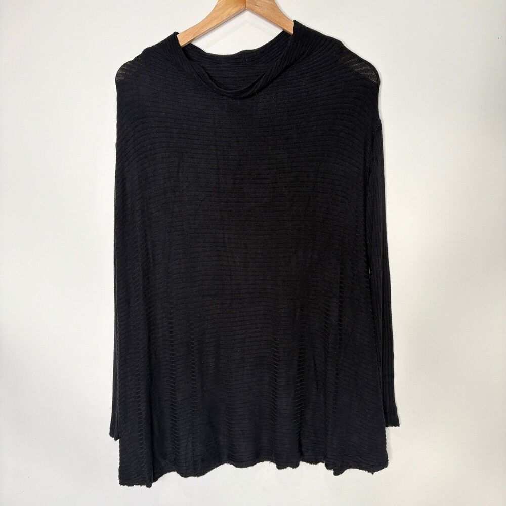 We The Free Top Long Sleeve Shirt Black Open Back Ribbed Stretchy Women Size L